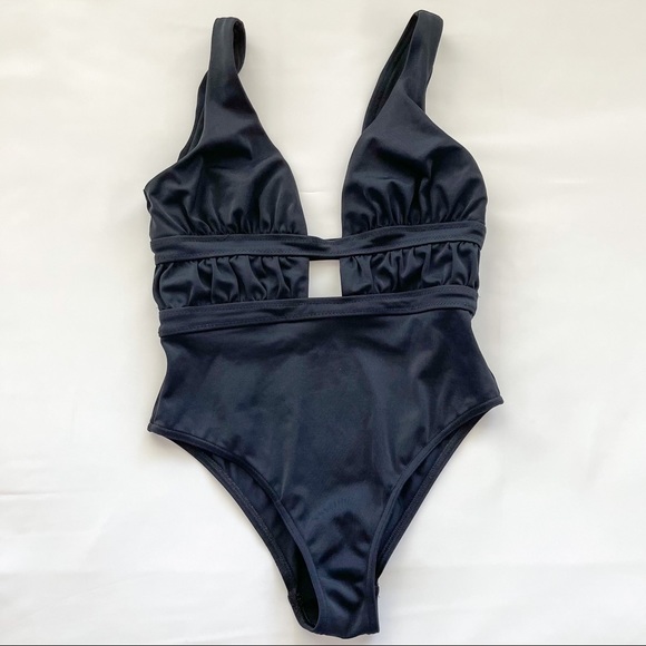 ASOS Petite Other - ASOS Black One Piece V Neck Swimsuit Size 2